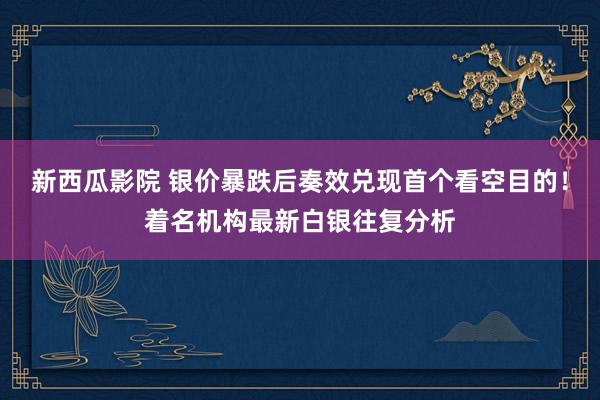 新西瓜影院 银价暴跌后奏效兑现首个看空目的！着名机构最新白银往复分析